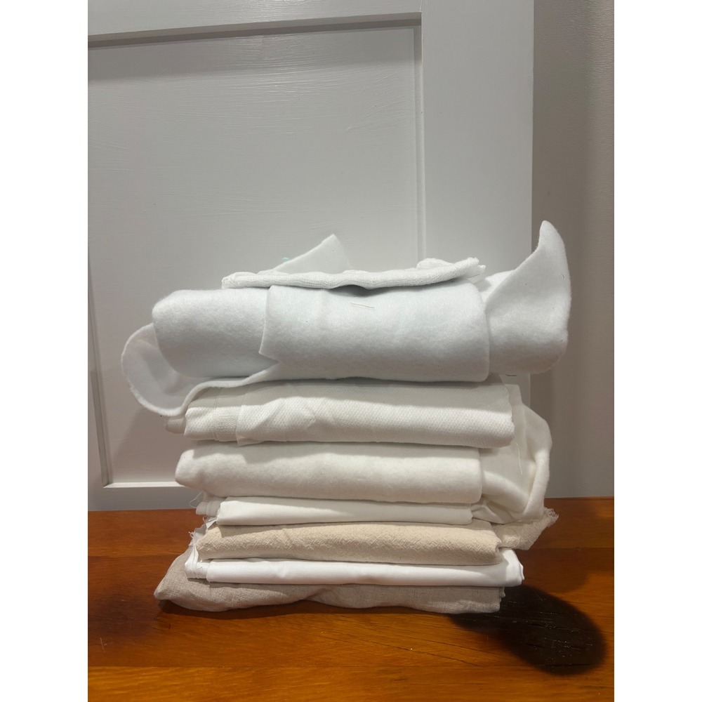Mixed White Neutral Fabric Remnants Bundle 4lb Cotton Linen Fleece Scrap Lot